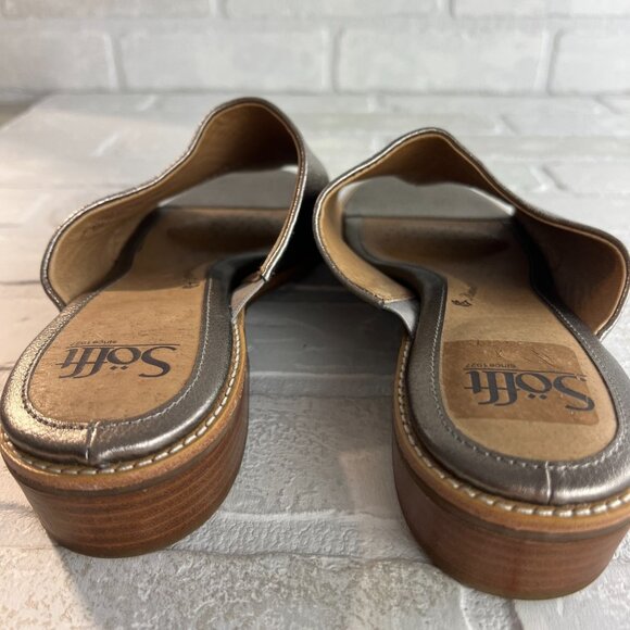 Sofft Slides Slip On Sandals Womens‎ 10 Metallic Pewter Low Wood Heel Open Toe - Picture 11 of 11
